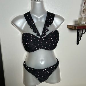Kate Spade ♠️ bikini. Authentic. Black with pink polka dots. Size Large. EUC